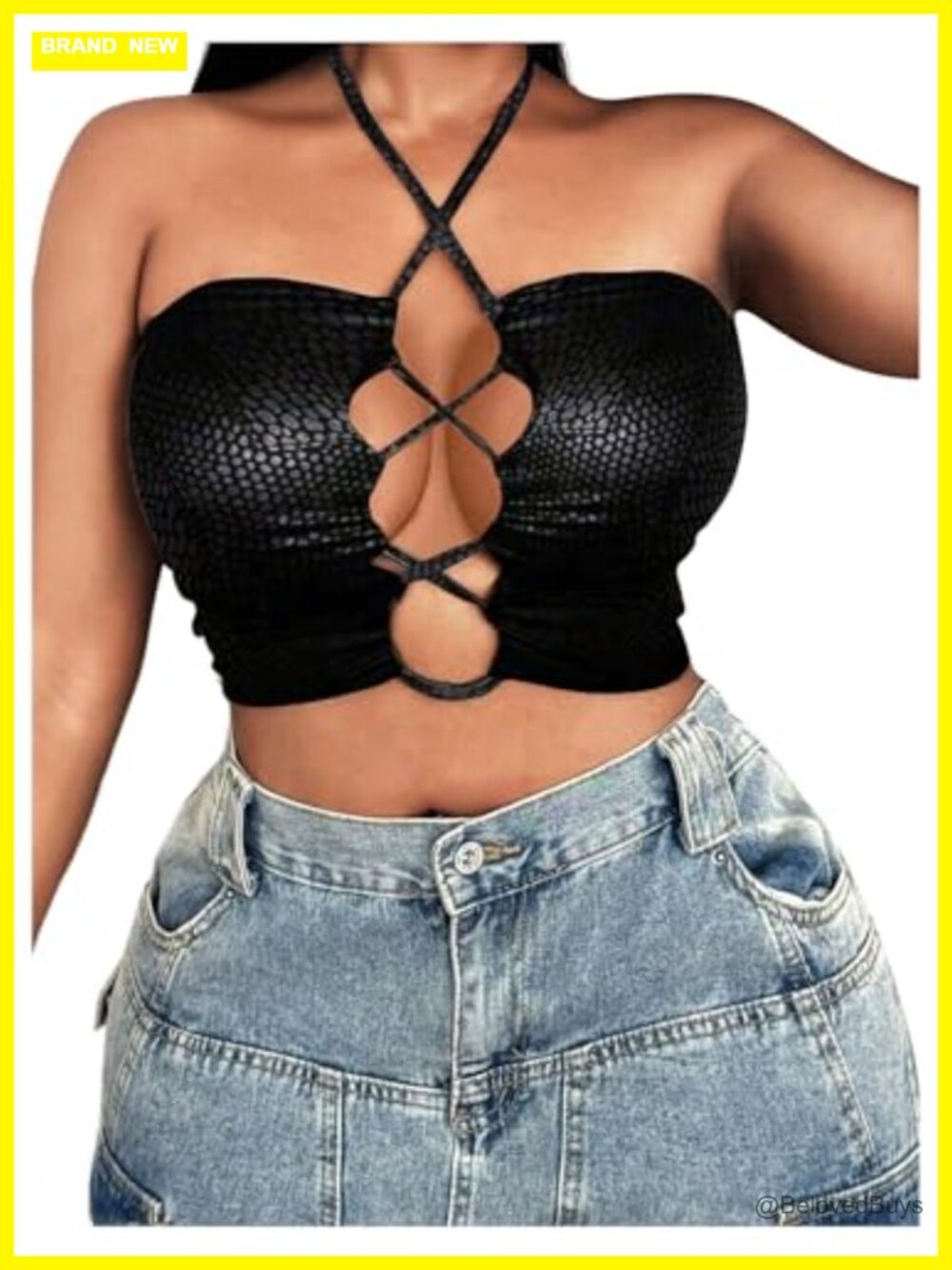 Plus Size Criss Cross Cut Out Halter Crop Top Tie Backless Sexy Clubwear